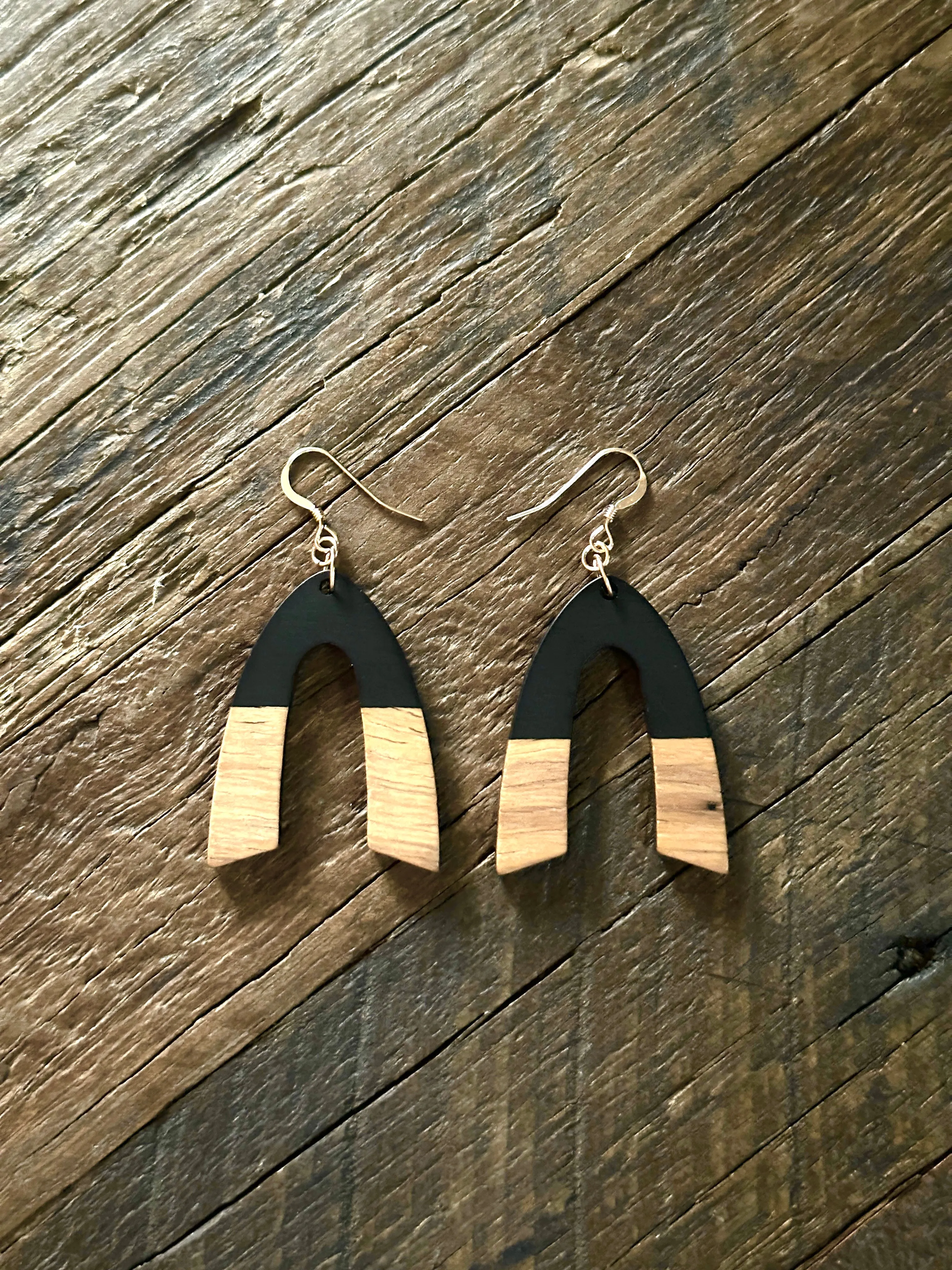 Wooden & Gold Foil Drop Earrings - Natural V